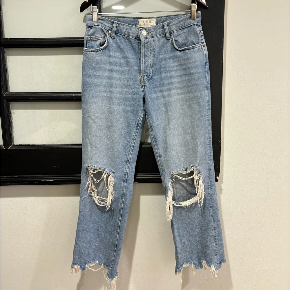 Free People We The Free Maggie Jeans Straight Leg Ripped Raw Hem Size 26